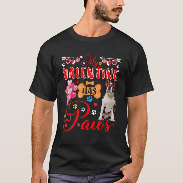 Mein Valentine hat Paws Niedlich Boston Terrier Su T-Shirt (Vorderseite)