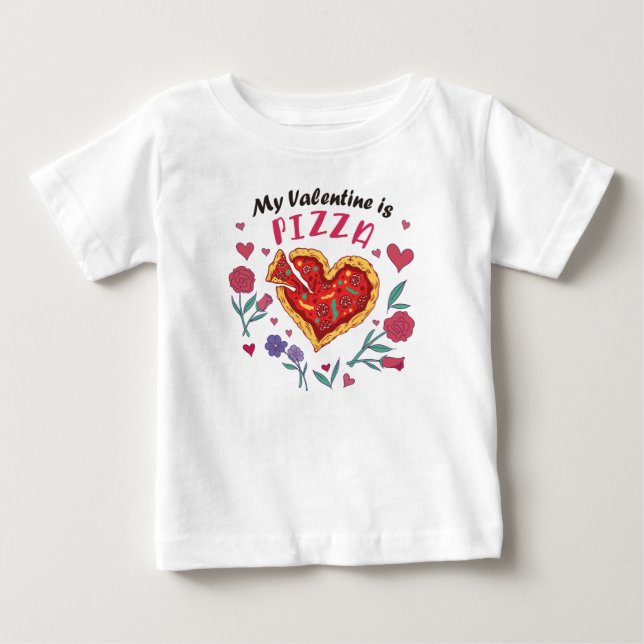 Mein Valentine ist Pizza Einladung Magnet Baby T-shirt (Vorderseite)