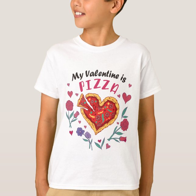 Mein Valentine ist Pizza Einladung Magnet T-Shirt (Vorderseite)