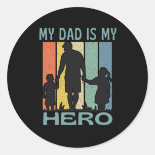 Mein Vater ist mein Held-Vater mit meinem Sohn. Runder Aufkleber