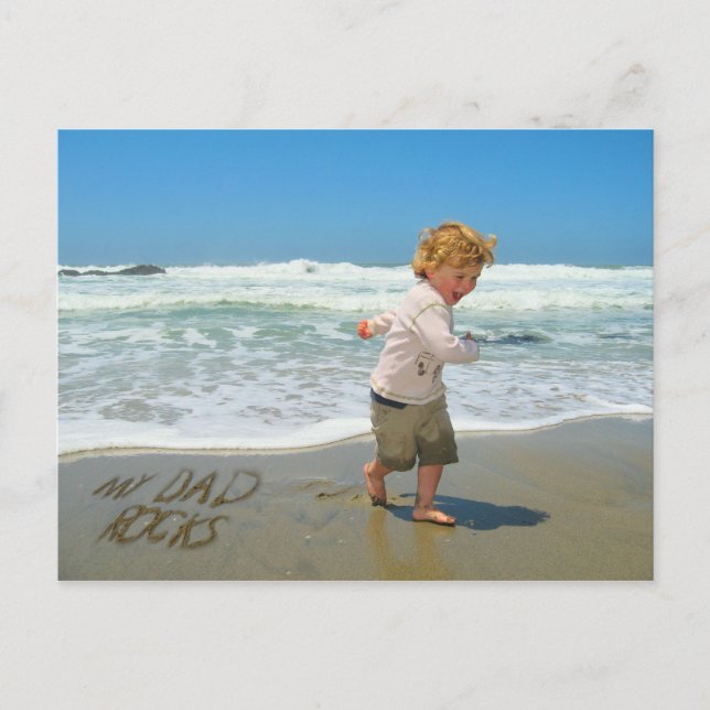 Mein Vater Rocks! Sand schreibt Spaß am Strand Postkarte (Vorderseite)