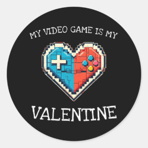 Mein Videospiel ist mein Valentine Runder Aufkleber