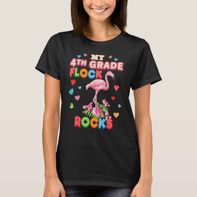 Mein vierter Grade Flock Rocks Flamingo Vierter Le T-Shirt (Vorderseite)