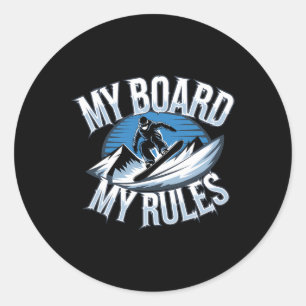 Mein Vorstand meine Regeln Snowboarden Winter Snow Runder Aufkleber