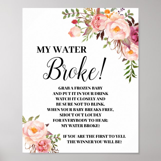 Mein Wasser Broke rosa Spielzeichen Kinderdusche Poster (Vorne)
