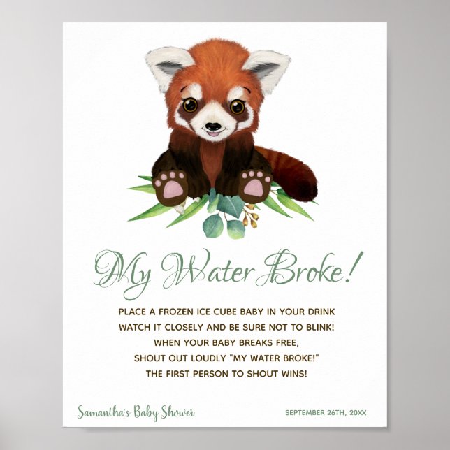 Mein Wasser Broke Spiel Baby Dusche Schild Red Pan (Vorne)