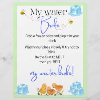 Mein Wasser ist gebrochen Baby Shower Spiel Briefbogen