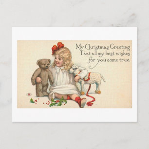 MEIN Weihnachtsgruß Kind mit Teddybär Feiertagspostkarte