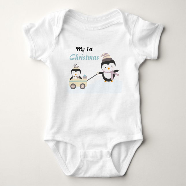 Meine 1. Weihnachtspinguine Baby Strampler (Vorderseite)