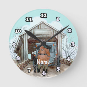 Meine Amish überdachte Brücke Runde Wanduhr