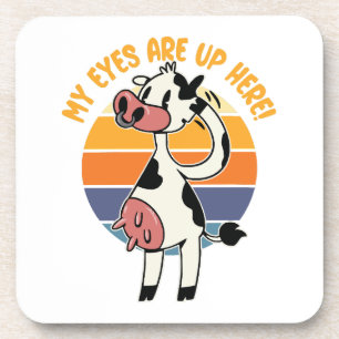 Meine Augen sind hier oben! - Funny Cow Udders Gra Getränkeuntersetzer