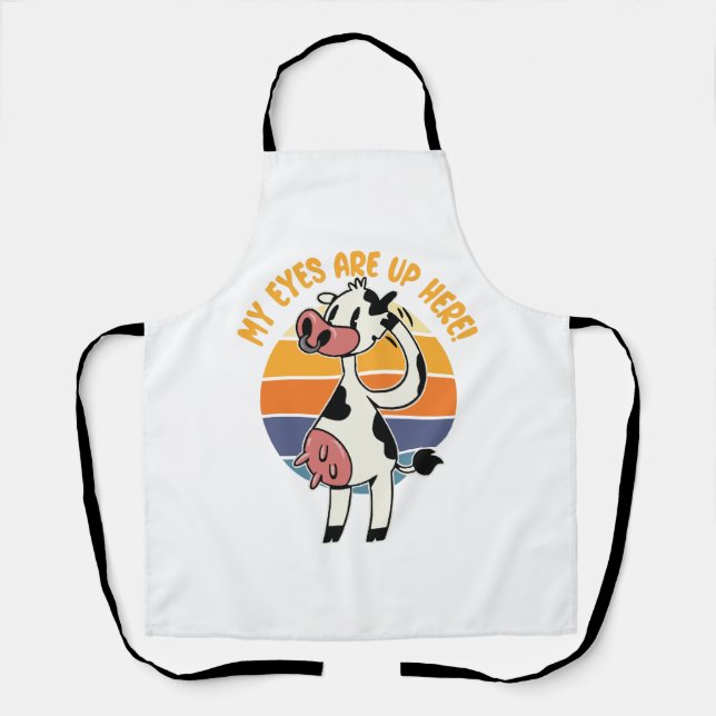 Meine Augen sind hier oben! - Funny Cow Udders Gra Schürze (Vorderseite)