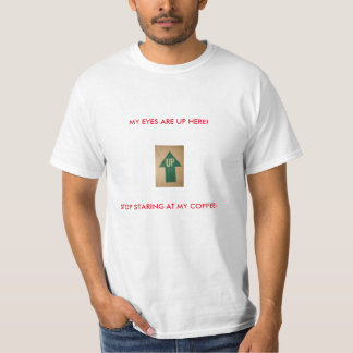 Meine Augen sind oben hier! Stoppen Sie, entlang T-Shirt