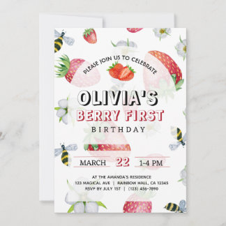 Meine Berry First Birthday Strawberry Birthday Einladung