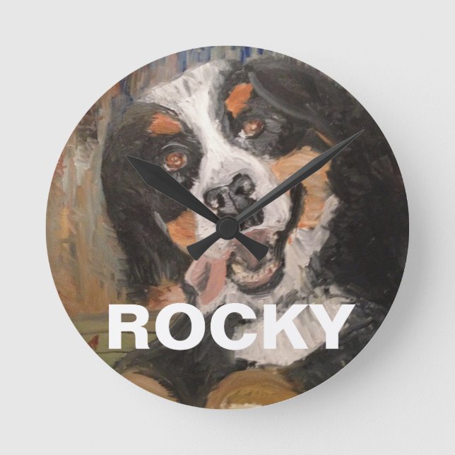 Meine besten Freunde Dog Rocky, Bernese Mountain D Runde Wanduhr (Vorderseite)