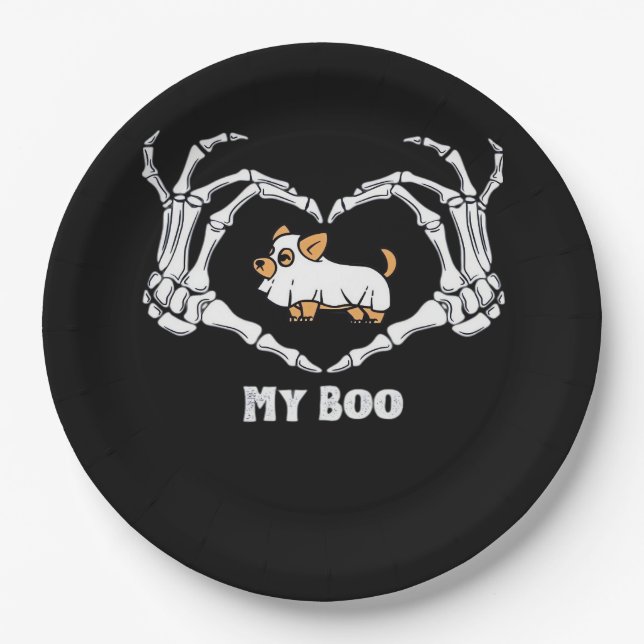 Meine Boo Chihuahua-Kostüme mit Skeletthörnchen Pappteller (Vorderseite)