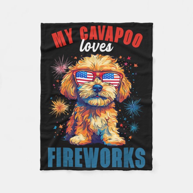Meine Cavapoo Lieben Feuerwerk 4. Juli Patriotic D Fleecedecke (Vorderseite)
