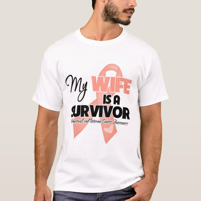 Meine Ehefrau ist ein Survivor - Uteruskrebs T-Shirt (Vorderseite)