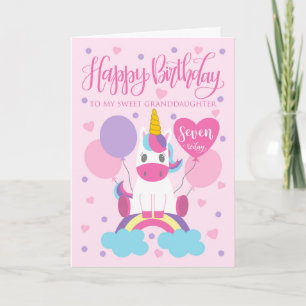 Meine Enkelin Unicoron auf Regenbogen 7. Geburtsta Karte