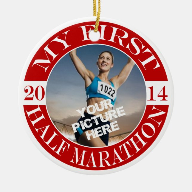 Meine erste Hälfte-Marathon-Foto-Verzierung - 2014 Keramikornament (Vorne)