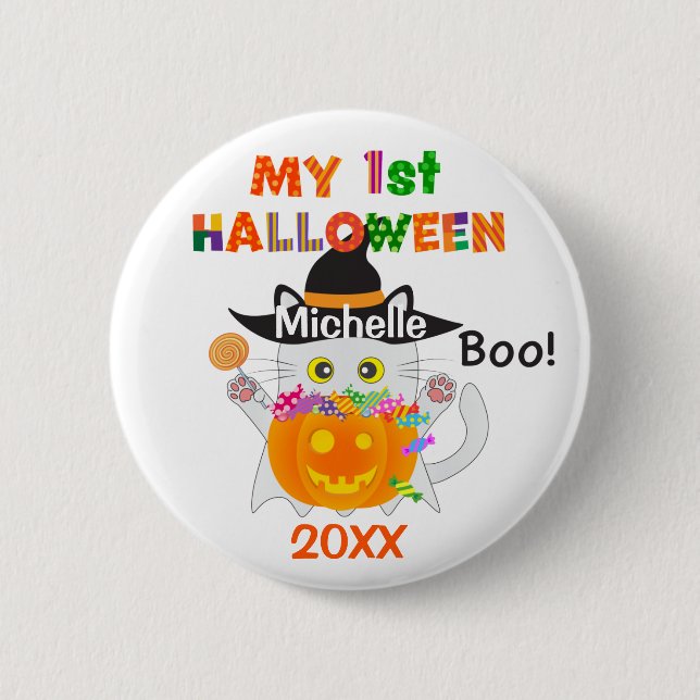 Meine erste Halloween-Geisterkatze Button (Vorderseite)