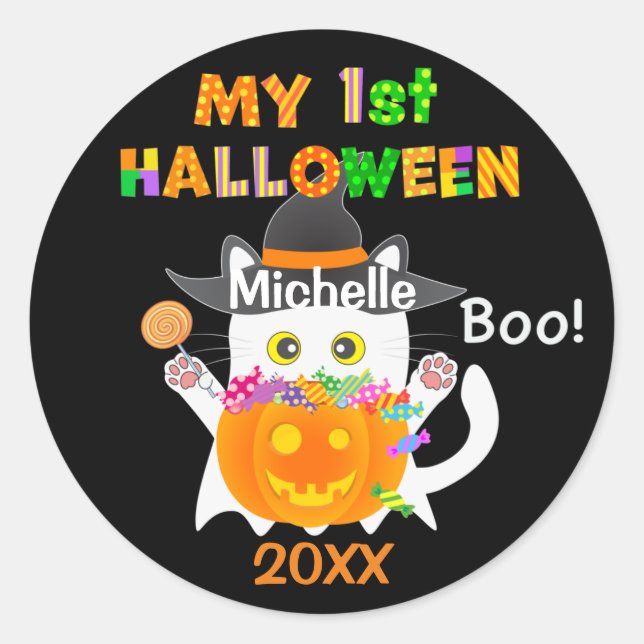 Meine erste Halloween-Geisterkatze Runder Aufkleber (Vorderseite)