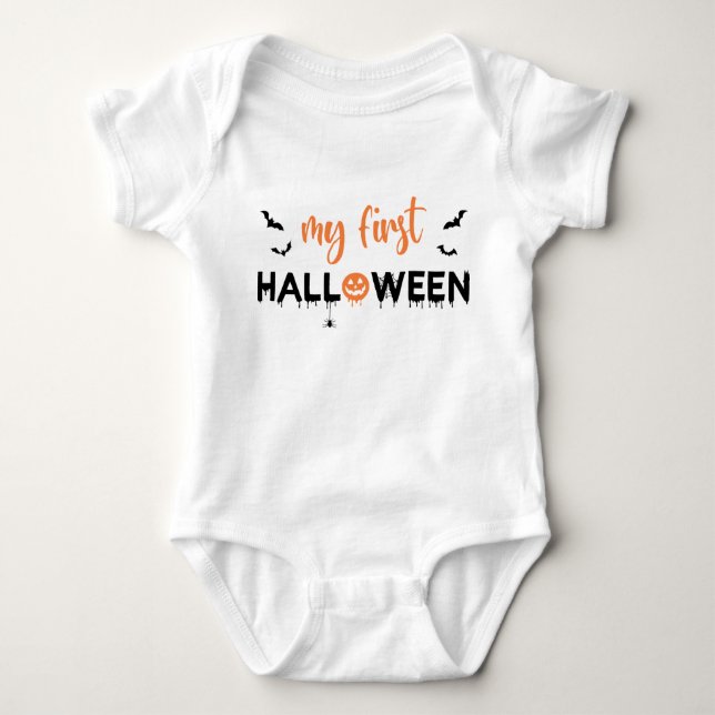Meine erste Halloween-Schwarzorange-Spookie-Typogr Baby Strampler (Vorderseite)