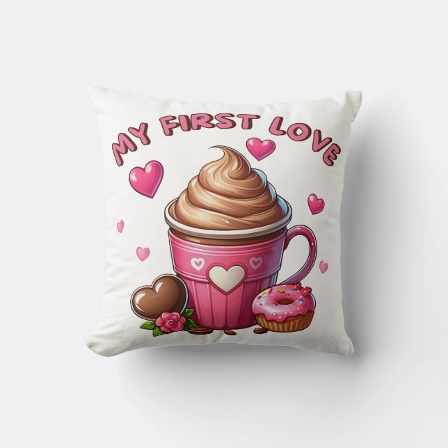 Meine erste Liebe Kaffee und Kuchen Kissen (Vorderseite)