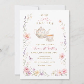 Meine erste Par-Tea-Geburtstags-Wildblume Einladung