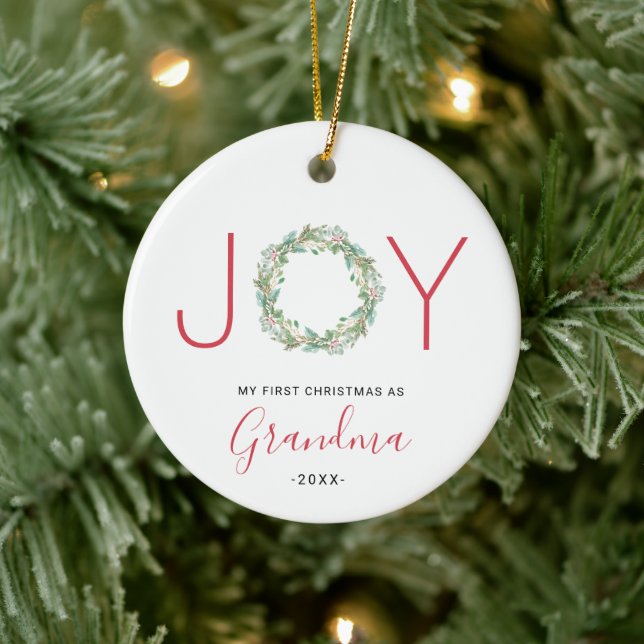 Meine erste Weihnachten als Oma Joy Wreath Keramik Ornament (Baum)
