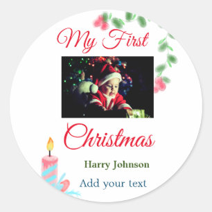 Meine erste Weihnachtskerze gibt dem Foto den Name Runder Aufkleber