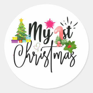 meine erste Weihnachtskleider für Baby Bodysuit Runder Aufkleber