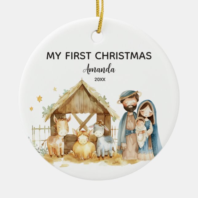 Meine erste Weihnachtskrippe Personalisiert Keramik Ornament (Vorne)