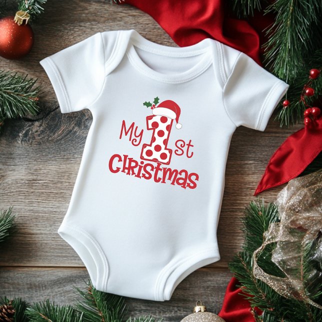 Meine erste Weihnachtstypografie Niedlich Red Polk Baby Strampler (Von Creator hochgeladen)