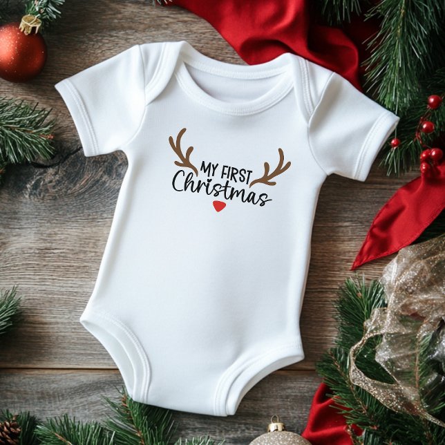 Meine erste Weihnachtstypografie Simple Deer Antle Baby Strampler (Von Creator hochgeladen)