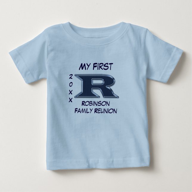 Meine erste Wiedersehen Letter R Monogram Blue Baby T-shirt (Vorderseite)
