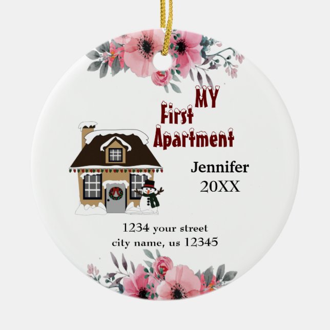 Meine erste Wohnung 2025 in Weihnachten mit Blumen Keramik Ornament (Vorne)