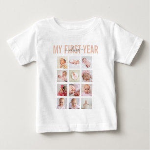 Meine ersten 12 Babyfotos im Collagen-Design   Baby T-shirt