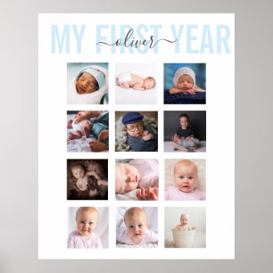 Meine ersten 12 Monate Baby Name Foto Collage Poster