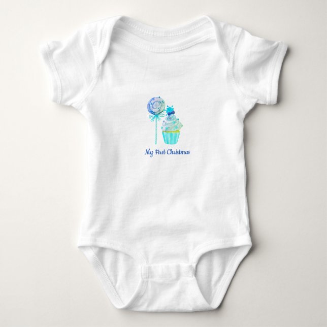 Meine ersten blauen Weihnachtslollolen Baby Strampler (Vorderseite)