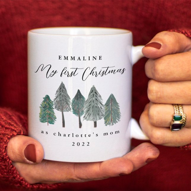 Meine ersten Weihnachten als Mama Foto Pine Trees Kaffeetasse (Von Creator hochgeladen)