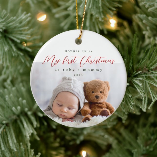 Meine ersten Weihnachten als Mommy Foto und Jahr Keramik Ornament (Baum)