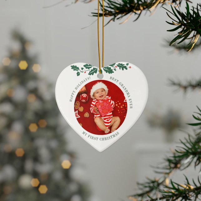 Meine ersten Weihnachten als Oma Baby und Mama Fot Keramik Ornament (First Baby Christmas Photo Heart Ceramic Ornament)