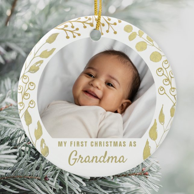 Meine ersten Weihnachten als Oma Foto Gold Folios Keramik Ornament (Von Creator hochgeladen)