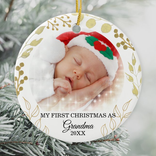 Meine ersten Weihnachten als Oma Foto Gold Folios Keramik Ornament (Von Creator hochgeladen)