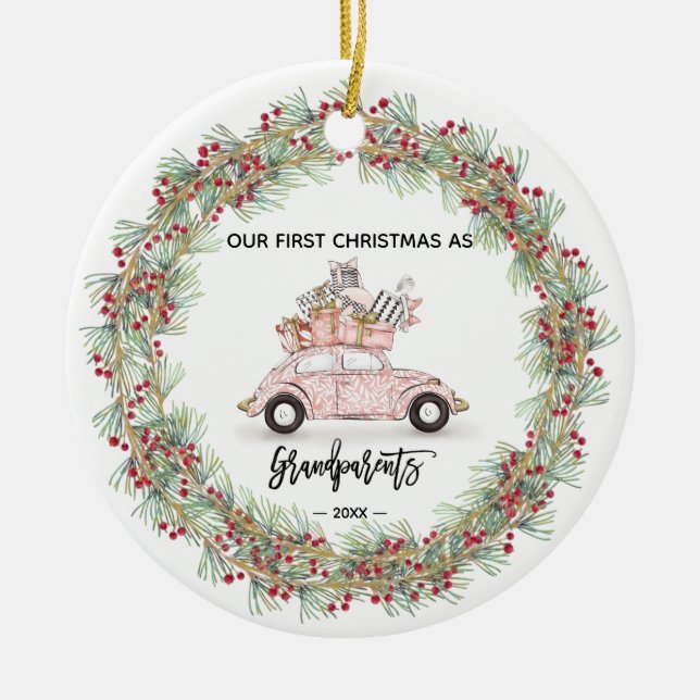 Meine ersten Weihnachten Großeltern Foto Greenery Keramik Ornament (Vorne)