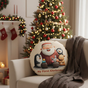 Meine ersten Weihnachten Niedlich Weihnachten Weih Rundes Kissen