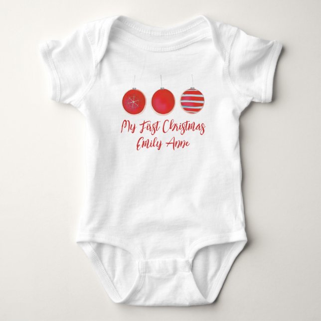 Meine ersten Weihnachten Niedliche Rote Ornamente  Baby Strampler (Vorderseite)