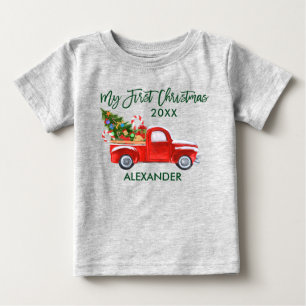 Meine ersten Weihnachts Red Truck Candy Canes Grau Baby T-shirt