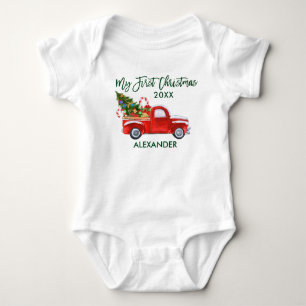 Meine ersten Weihnachts Red Truck Candy Canes Gree Baby Strampler